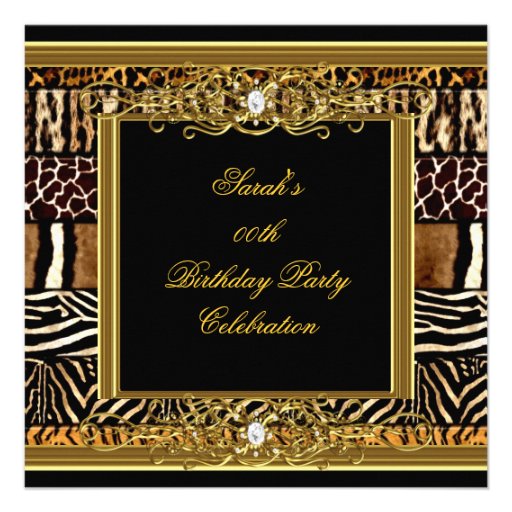 Elegant Birthday Party Black Gold Mixed Animal Invite