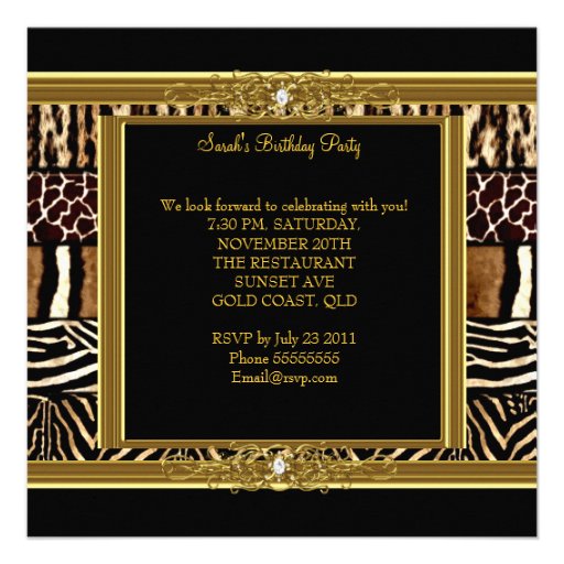 Elegant Birthday Party Black Gold Mixed Animal Invite
