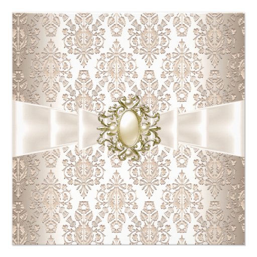 Elegant Birthday Party Damask Pearl Cream Invitation