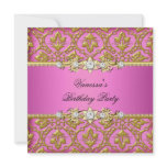 Elegant Birthday Party Damask Pink Gold Custom Invite