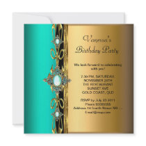 Elegant Birthday Party Damask Teal Green Blue Gold invitations