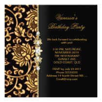 Elegant Birthday Party Gold Black Brocade invitations