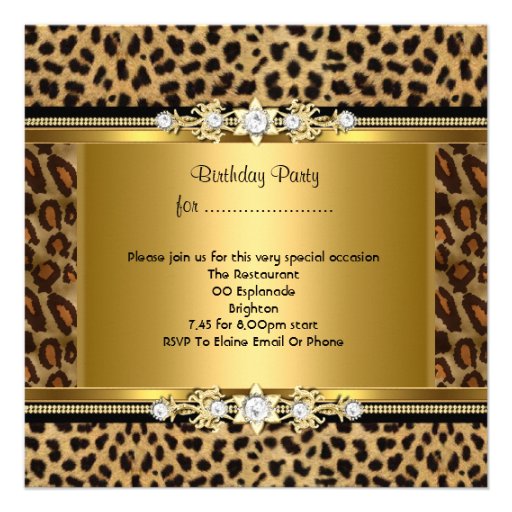 Elegant Birthday Party Gold Black Leopard Invite