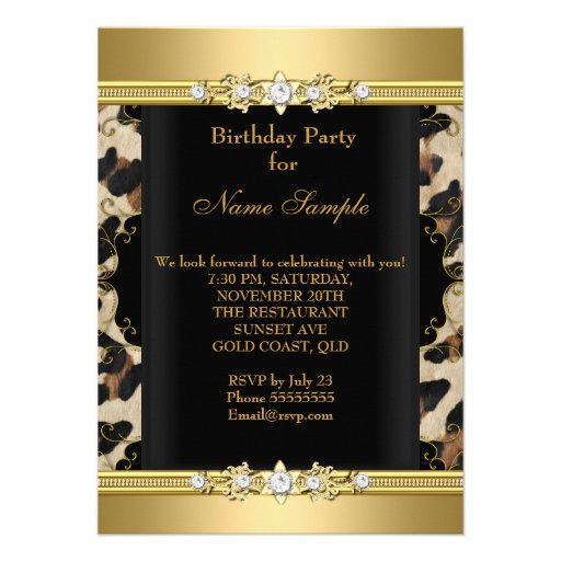 Elegant Birthday Party Leopard Gold Animal Personalized Invitation