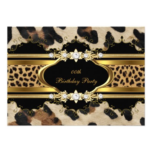 Elegant Birthday Party Leopard Gold Animal Personalized Invitation