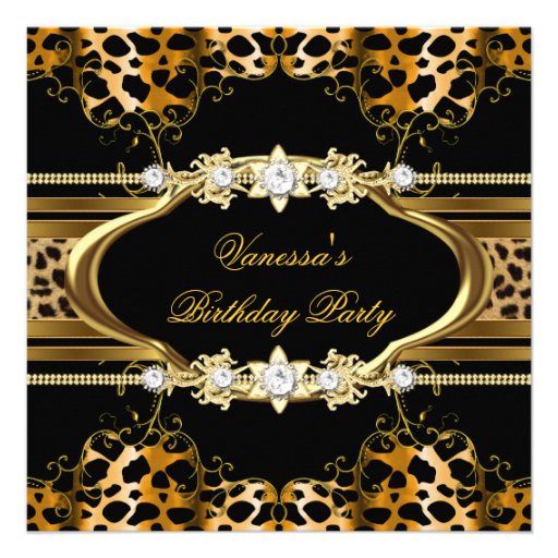 Elegant Birthday Party Leopard Gold Announcements