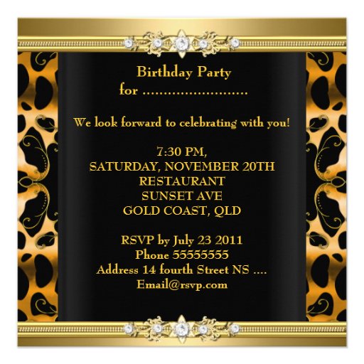 Elegant Birthday Party Leopard Gold Announcements