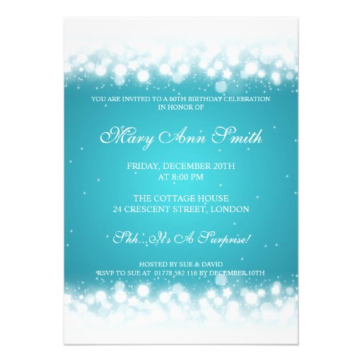 Elegant Birthday Party Magic Sparkle Turquoise Cards (front side)