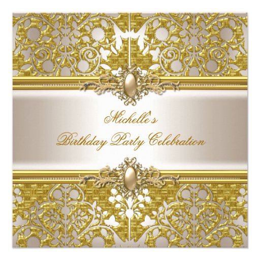 Elegant Birthday Party Metallic Gold Damask Gold Personalized Invitations (front side)