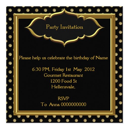 Elegant Birthday Party Photo Black Gold Personalized Announcements