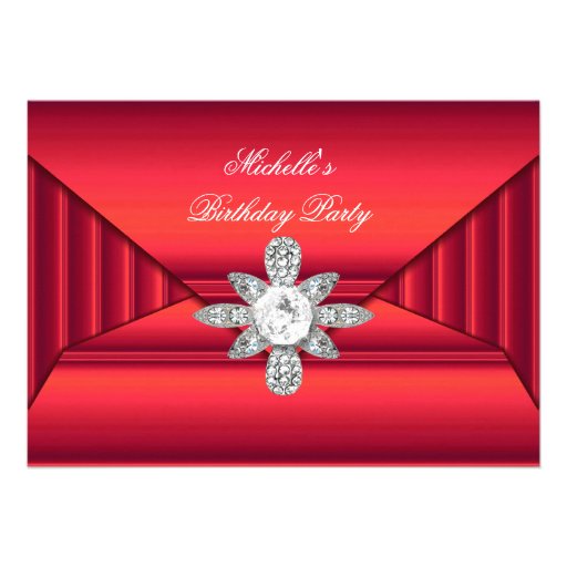 Elegant Birthday Party Red Jewel Purse Look Announcements