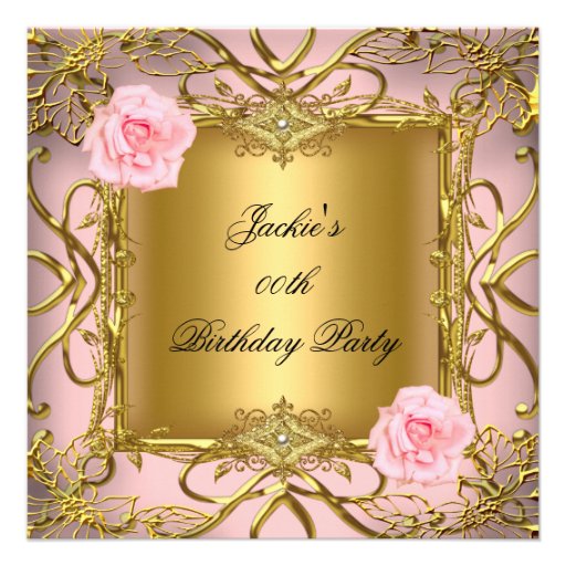 Elegant Birthday Party Rose Pink Gold Custom Invites