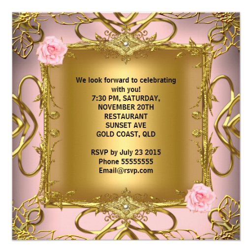 Elegant Birthday Party Rose Pink Gold Custom Invites