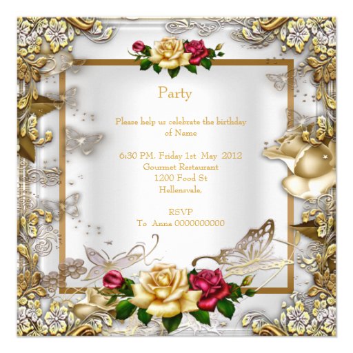 Elegant Birthday Party Roses White Gold Red Pink Announcement