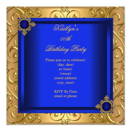 Elegant Birthday Party Royal Blue Damask Gold Invitation Zazzle