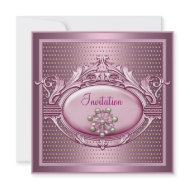 Elegant Birthday Party Satin Pink Pearl Jewel invitation