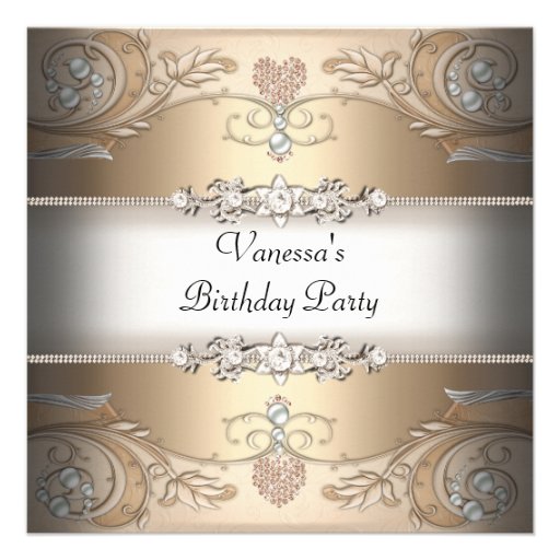 Elegant Birthday Party Sepia Coffee Beige Personalized Invitations