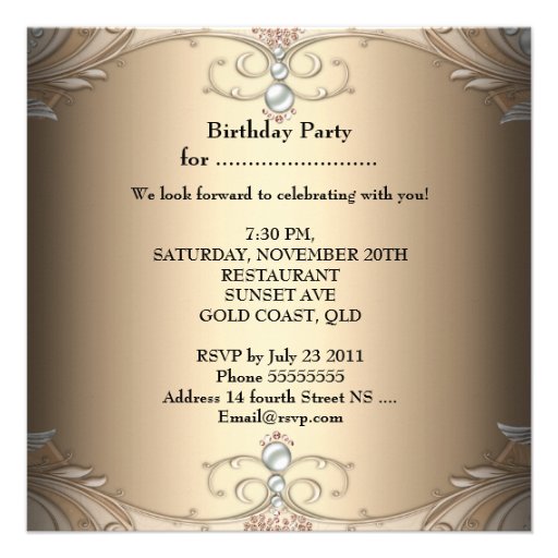 Elegant Birthday Party Sepia Coffee Beige Personalized Invitations