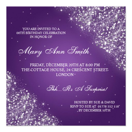 Elegant Birthday Party Sparkling Glitter Purple Invitations