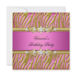 Elegant Birthday Party Zebra Pink Gold Personalized Announcements