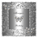 Elegant Birthday Silver Floral Butterfly Jewel 2a Announcement