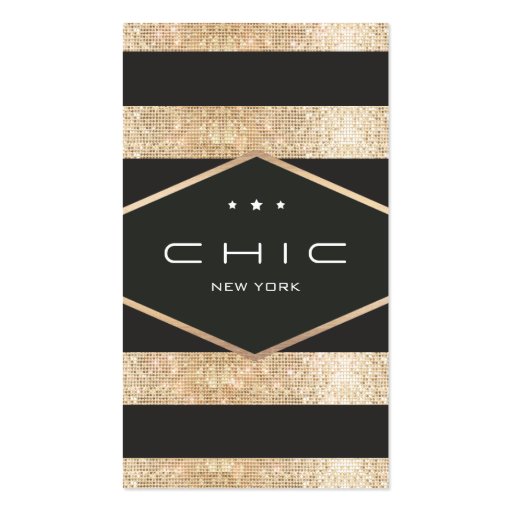 Elegant Black and Faux Gold Sequins Striped Business Card Templates