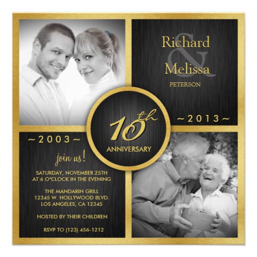 Elegant Black and Gold 10th Wedding Anniversary Custom Invitations