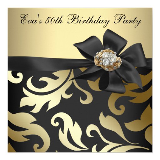 Elegant Black and Gold 50th Birthday Party Custom Announcement (front side)