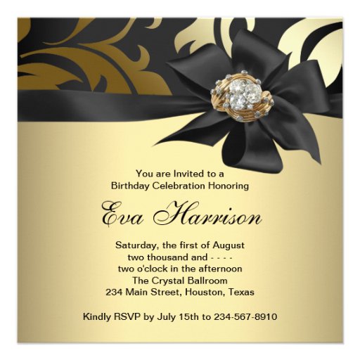 Elegant Black and Gold 50th Birthday Party Custom Announcement