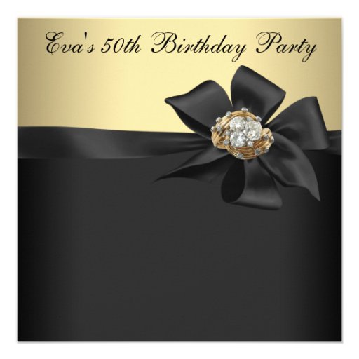 Elegant Black and Gold 50th Birthday Party Invites (front side)