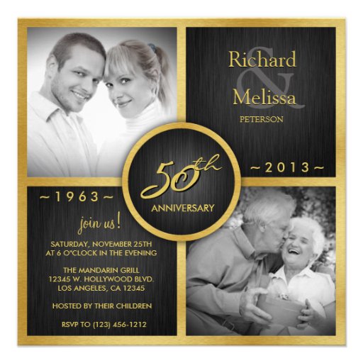 Elegant Black and Gold 50th Wedding Anniversary Custom Announcements (front side)