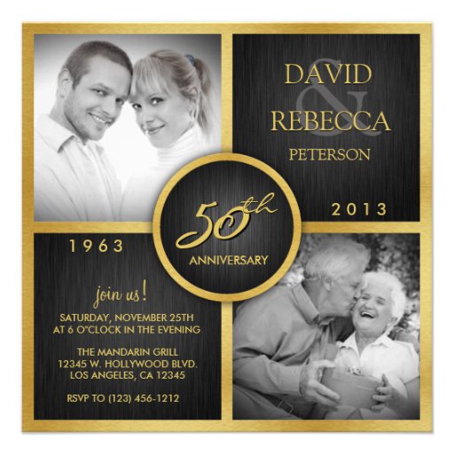 Elegant Black and Gold 50th Wedding Anniversary Invites