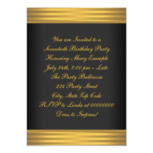 Elegant Black and Gold 70th Birthday Party Custom Invites
