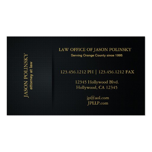 Elegant Black and Gold Attorney At Law Business Card Templates (back side)