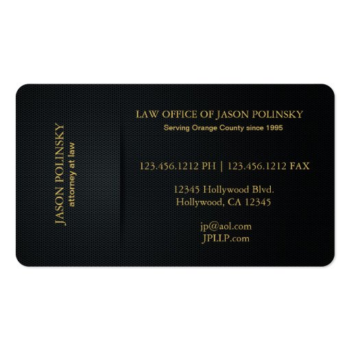 Elegant Black and Gold Attorney At Law Business Cards (back side)
