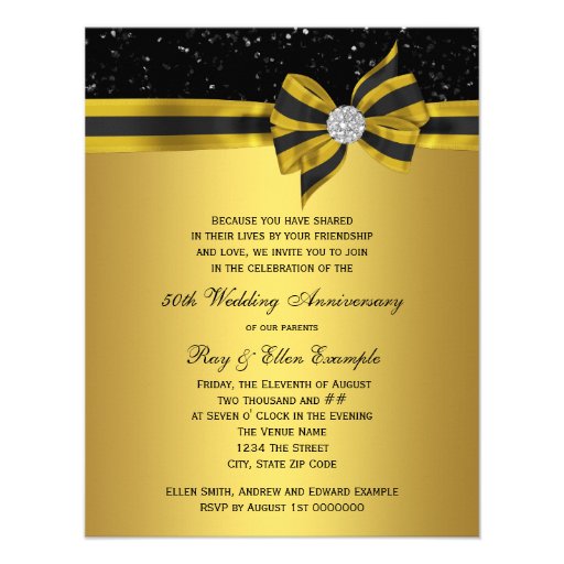 Elegant Black and Gold Bow 50th Anniversary Party Custom Announcement