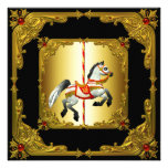 Elegant Black and Gold Carousel Horse Invitations