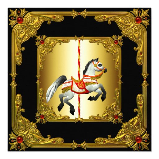 Elegant Black and Gold Carousel Horse Invitations