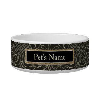 Elegant Black and Gold Celtic Knot Pet Dish petbowl