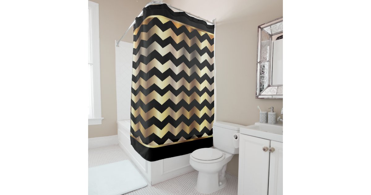 Elegant Black And Gold Chevron Stripes Shower Curtain Zazzle