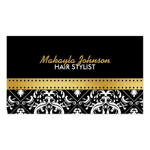 Elegant black and gold Damask Modern & Stylish Business Cards (front side)