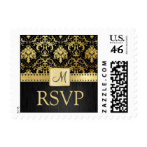 Elegant Black and Gold Damask Save the Date Stamp