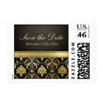 Elegant Black and Gold Damask Save the Date Stamps