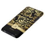 Elegant Black and Gold Damask wiht Monogram Barely There iPod Cases
