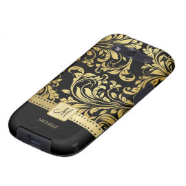 Elegant Black and Gold Damask wiht Monogram Samsung Galaxy S3 Case