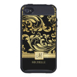 Elegant Black and Gold Damask with monogram iPhone 4/4S Cases