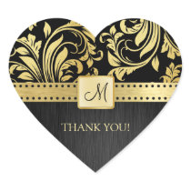 Elegant Black and Gold Foloral Damask Thank You! Stickers