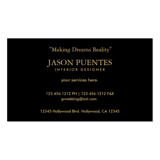 Elegant Black and Gold Interior Designer Business Card (back side)