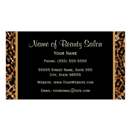 Elegant Black and Gold Leopard Hair Salon Business Card Template (back side)