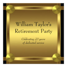 Elegant Black and Gold Mans Retirement Party Personalized Invites